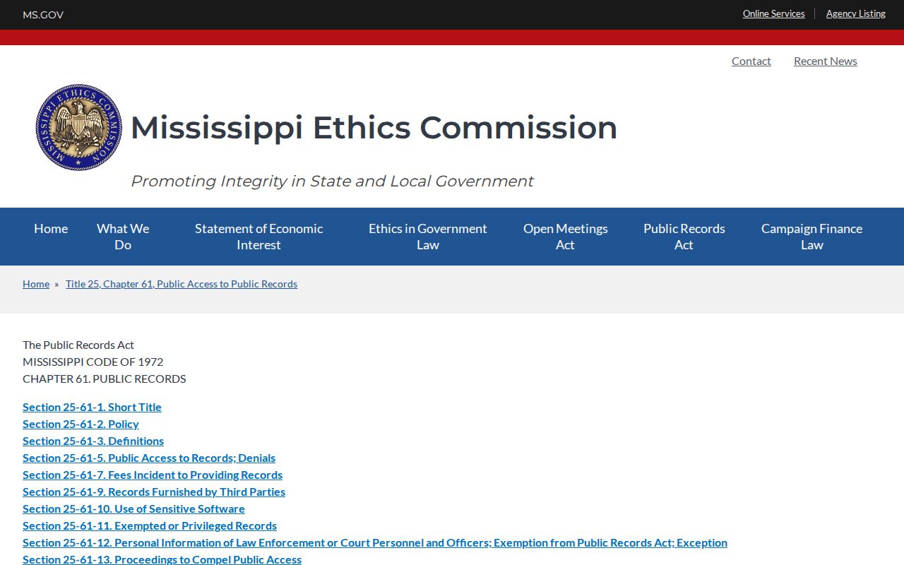 Mississippi Public Records Act source for Simpson County booking-record requests