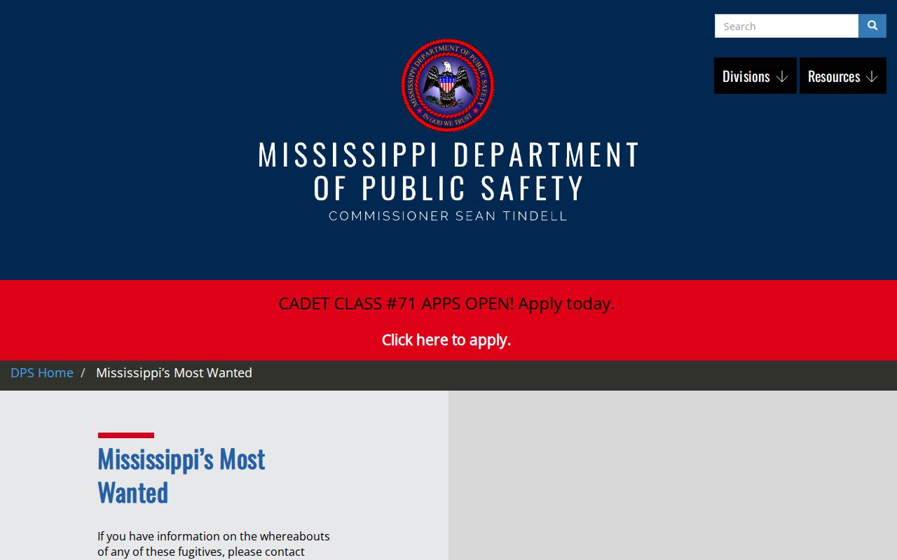Mississippi DPS statewide most wanted records interface for Simpson County warrant research